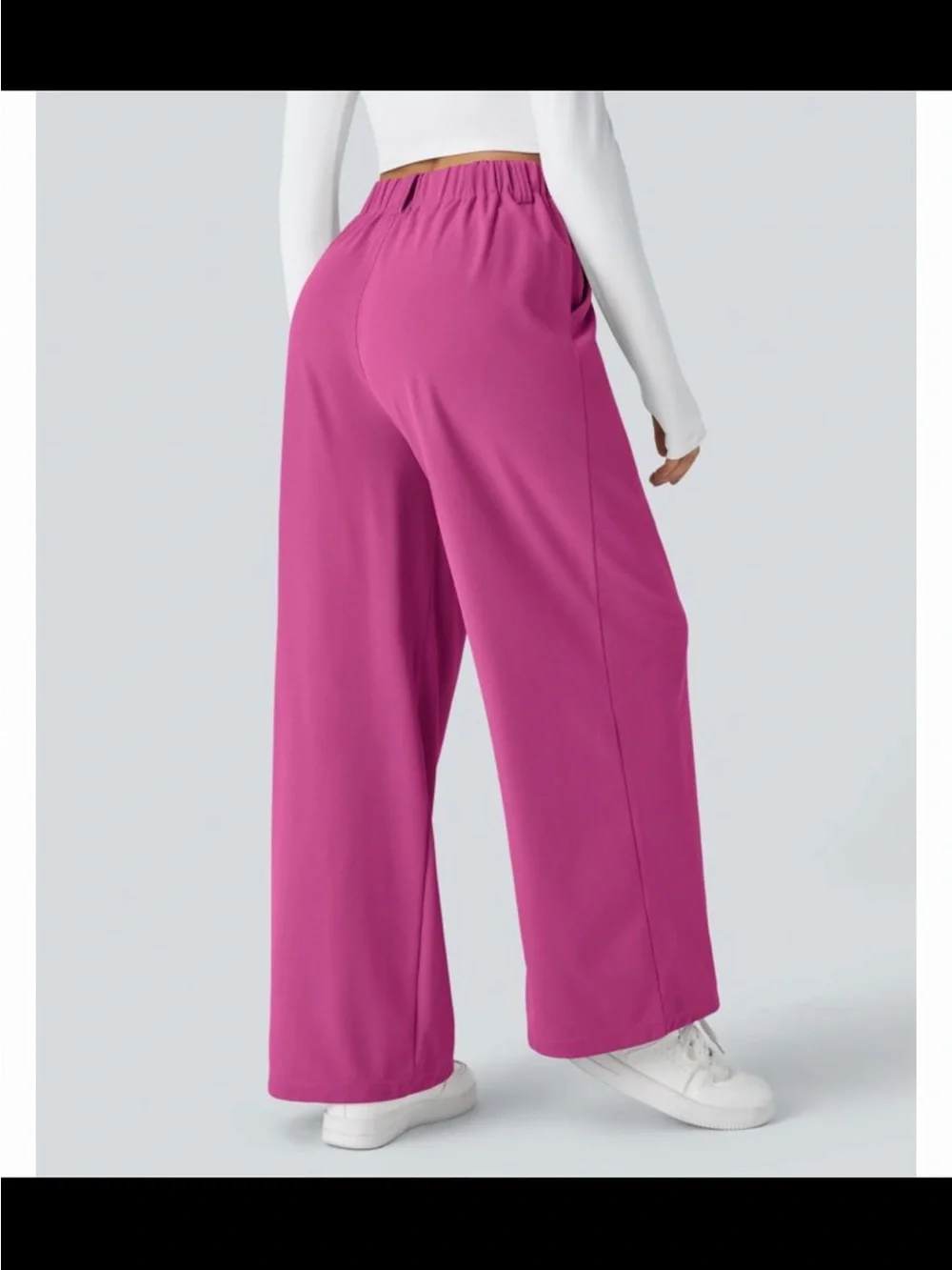 HALARA Waffle Wide-Leg High-Rise Pants in Bright Pink